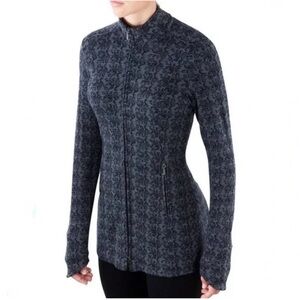 Ibex Juliette Merino Wool Jacquard Knit Full Zip Tunic Cardigan Sweater Gray-XS